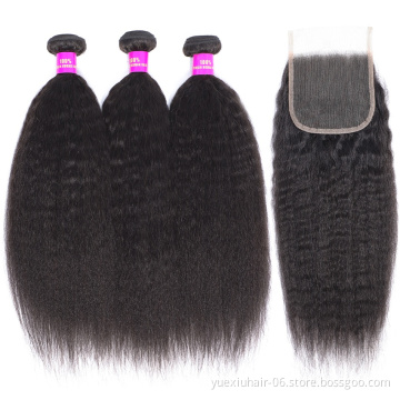 Brazilian Kinky Straight Human Hair With Closure Kinky Straight Virgin Human Hair
